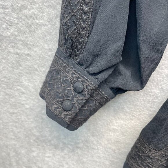 Rebecca Minkoff Noelle Dress Womens‎ XS Black Peasant Embroidered Smocked V-Neck - Picture 9 of 16